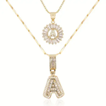 Pave letter initial necklace set | Gold