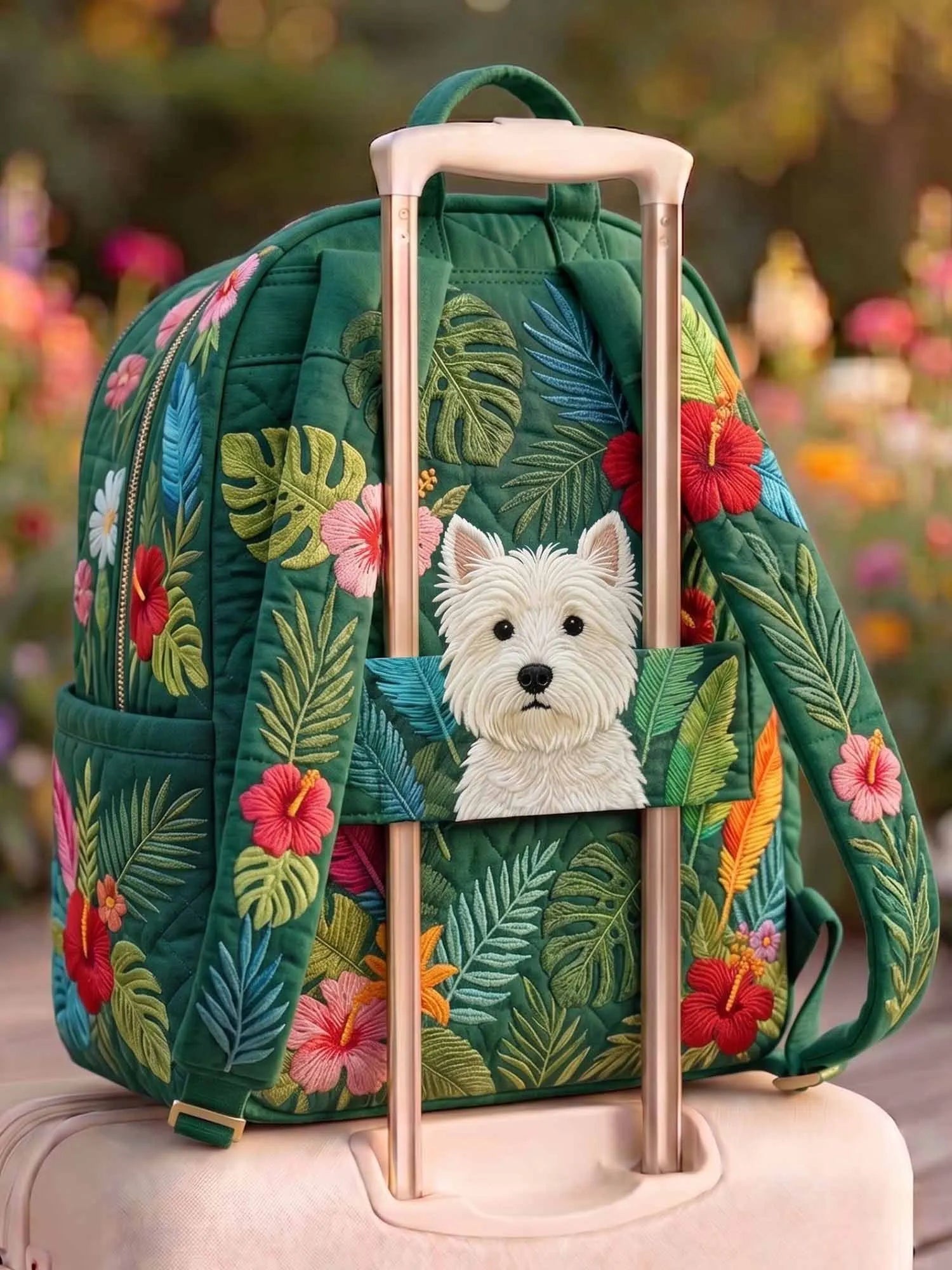 Westie Tropical Quilted Backpack