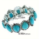 BRACELET VINTAGE TURQUOISE OVALE ARGENT PLAQUÉ IMPOSANT
