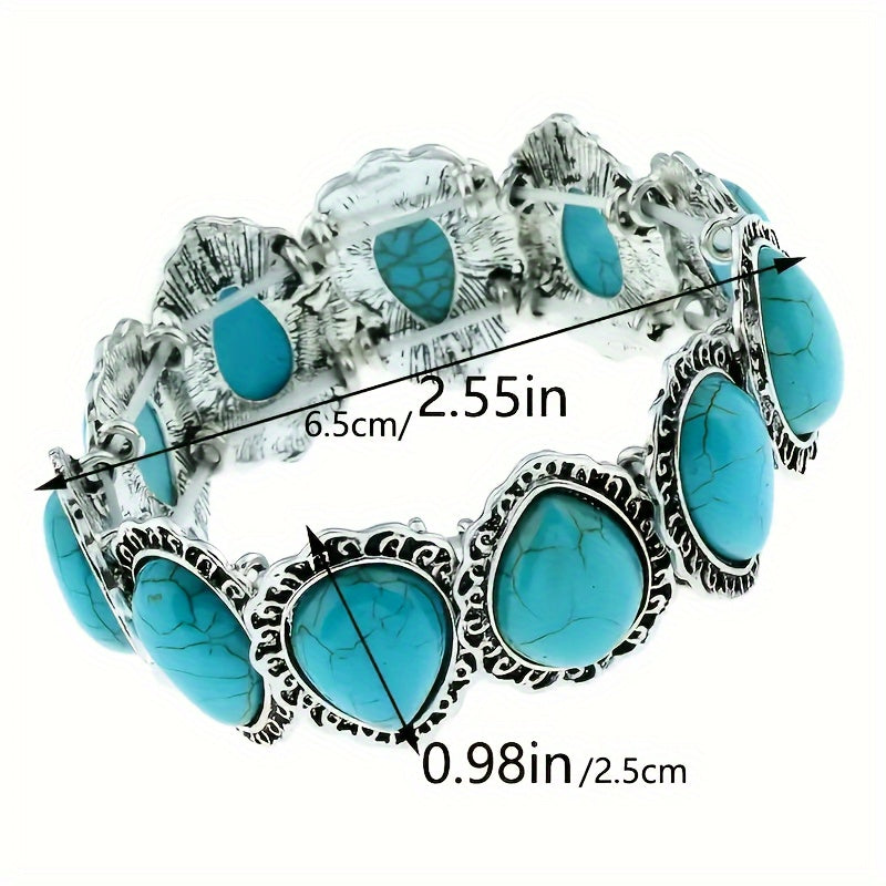 BRACELET VINTAGE TURQUOISE OVALE ARGENT PLAQUÉ IMPOSANT