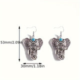 Vintage Turquoise Elephant Silver Plated Boho Drop Earrings