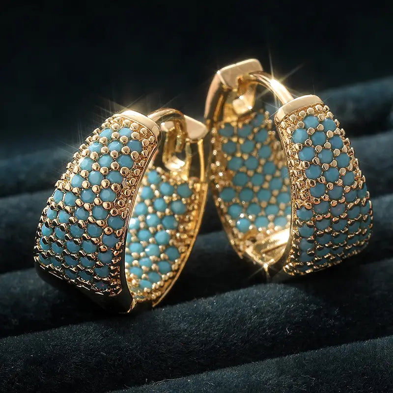 Boucles d'Oreilles Doré Turquoise Perlé Créole | Or