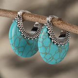 BOUCLES D'OREILLES TURQUOISE CROISSANT ARGENT PLAQUÉ CRÉOLE