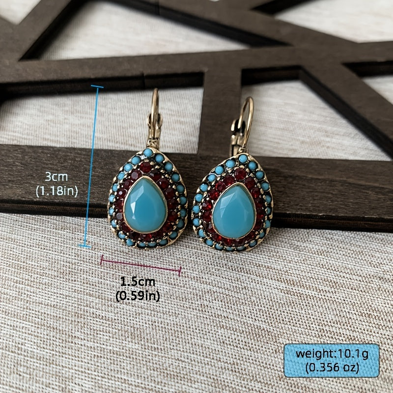 BOUCLES D'OREILLES VINTAGE TURQUOISE GOUTTE RÉSINE