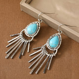 Vintage Bohemian Zinc Alloy Tassel Design Turquoise Long Earrings