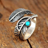 Boho Feather Turquoise Sterling Silver Ring