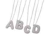 Bubble letter initial necklace set | White Gold