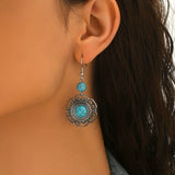 Vintage Boho Faux Turquoise Flower Drop Earrings