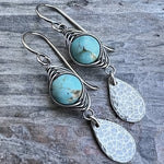 BOUCLES D'OREILLES ÉLÉGANT RÉTRO FIL ENROULÉ TURQUOISE MÉTAL PENDENTIF