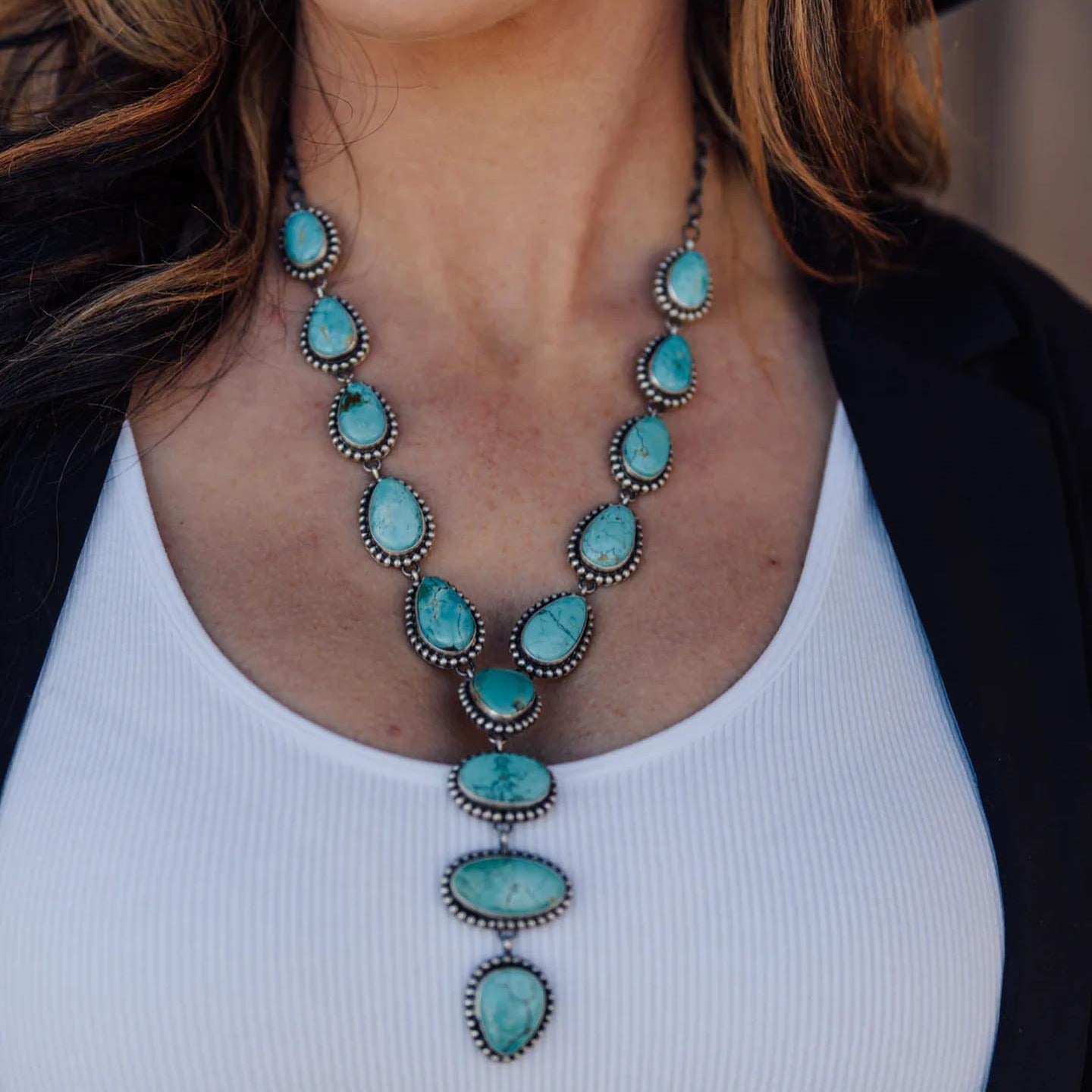 ÉLÉGANT VINTAGE TURQUOISE IMPOSANT COLLIERETBOUCLES D'OREILLES