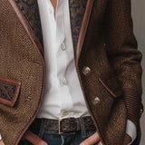 Blazer Donna con Pannello Stampato a Spina di Pesce
