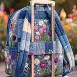 Denim Wildflower Quilted Backpack