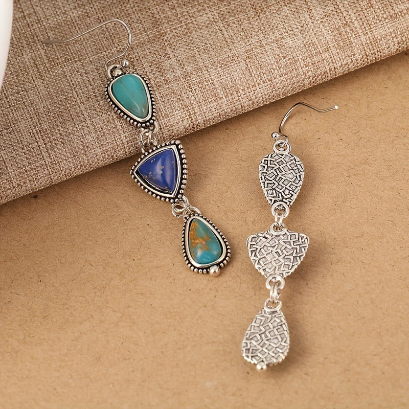 BOUCLES D'OREILLES FAIT MAIN SYNTHÉTIQUE LAPIS-LAZULI TURQUOISE PENDENTIF