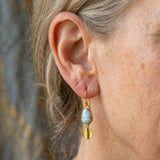 BOUCLES D'OREILLES VINTAGE CUIVRE TURQUOISE ROMAIN ART GOUTTE