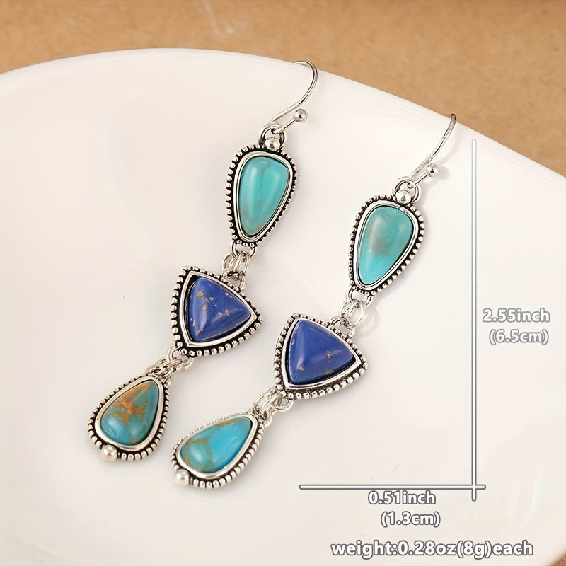 BOUCLES D'OREILLES FAIT MAIN SYNTHÉTIQUE LAPIS-LAZULI TURQUOISE PENDENTIF