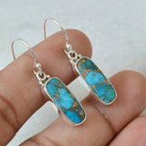BOUCLES D'OREILLES TURQUOISE ARGENT PLAQUÉ RECTANGLE GOUTTE