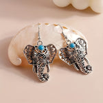 Vintage Turquoise Elephant Silver Plated Boho Drop Earrings
