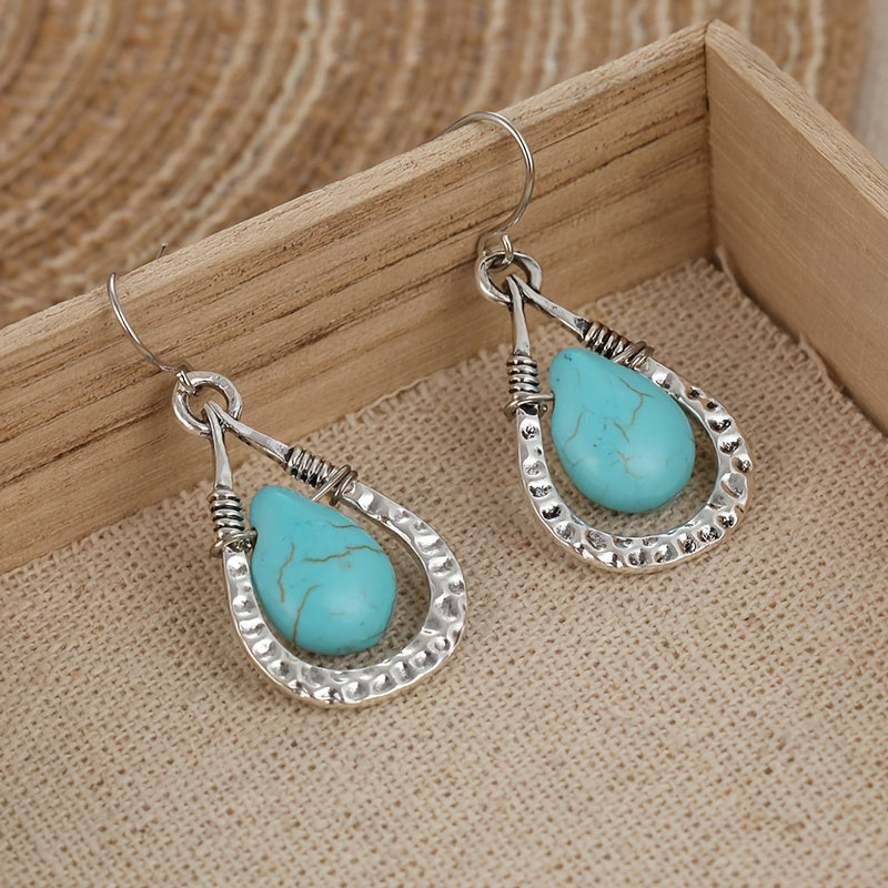 BOUCLES D'OREILLES VINTAGE RÉTRO EAU GOUTTE TURQUOISE PENDENTIF