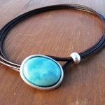 COLLIER VINTAGE CUIR CORDON TURQUOISE