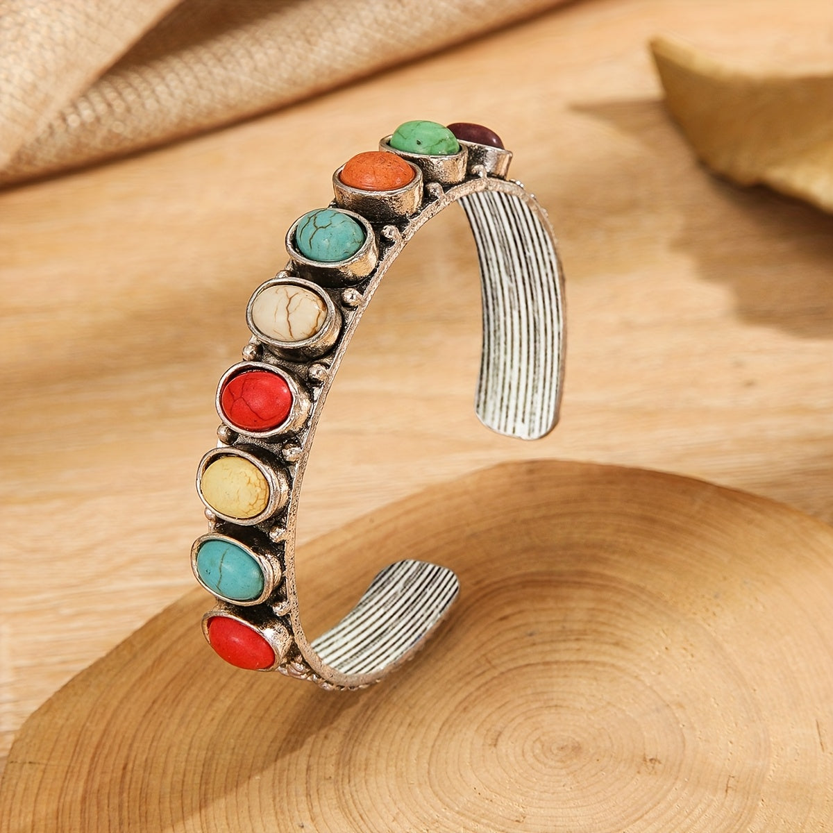 BRACELET VINTAGE MULTI-PIERRES TURQUOISE MANCHETTE