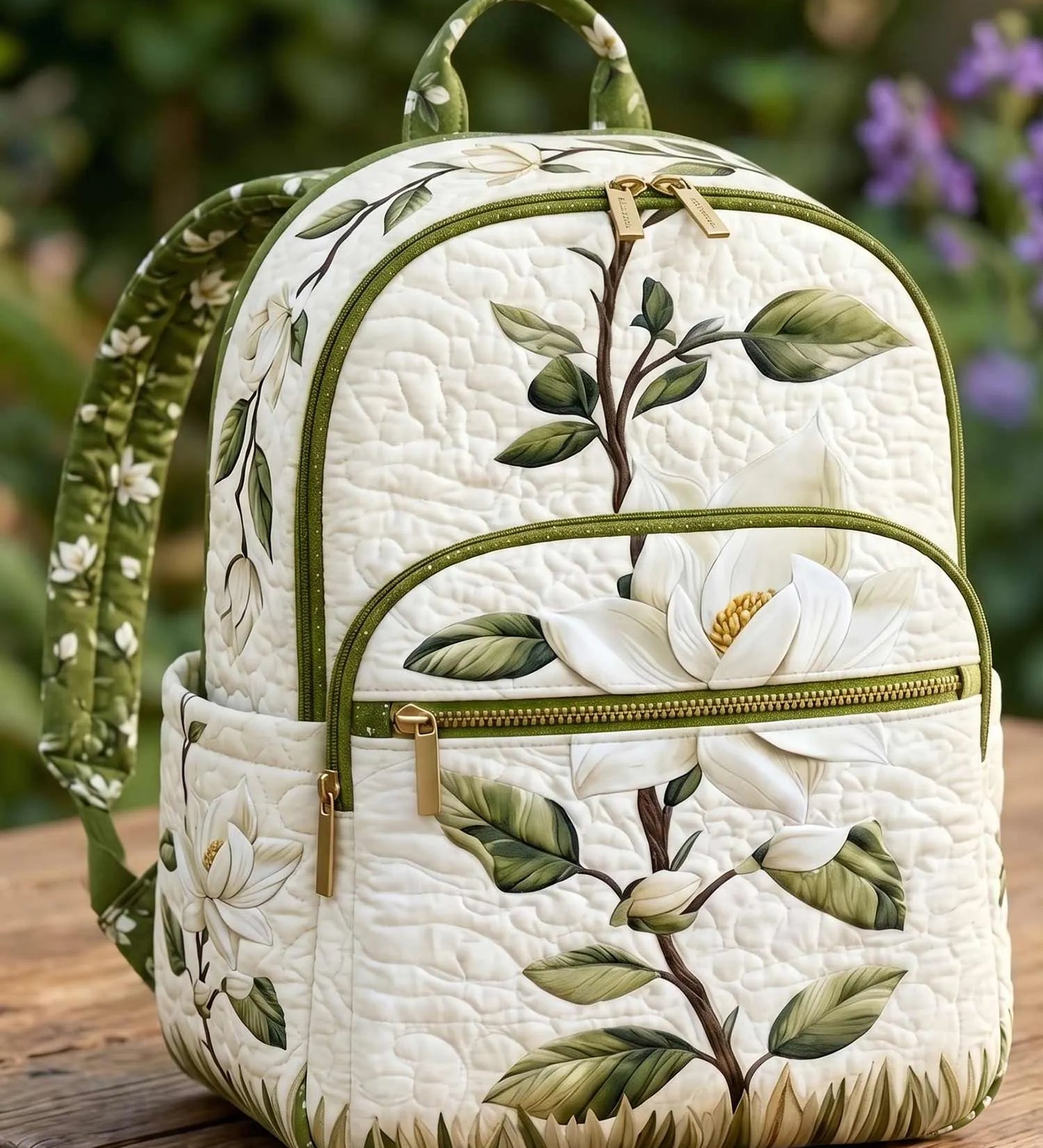 White Magnolia Quilted Backpack
