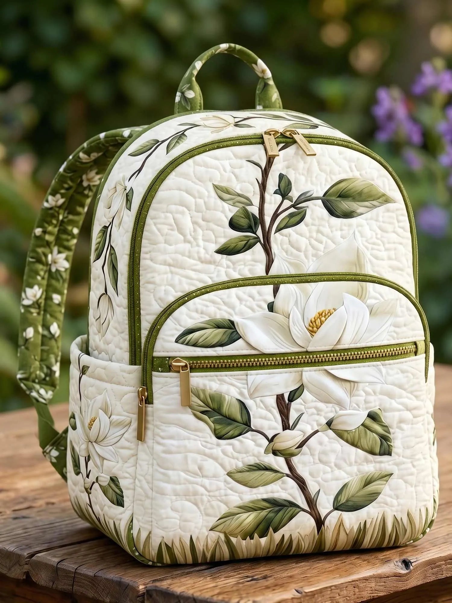 White Magnolia Quilted Backpack