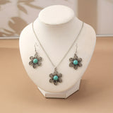 Vintage Turquoise Flower Silver Plated Necklace & Earring Set
