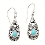 BOUCLES D'OREILLES VINTAGE GOUTTE TURQUOISE ARGENT PLAQUÉ GOUTTE