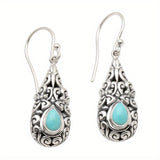BOUCLES D'OREILLES VINTAGE GOUTTE TURQUOISE ARGENT PLAQUÉ GOUTTE