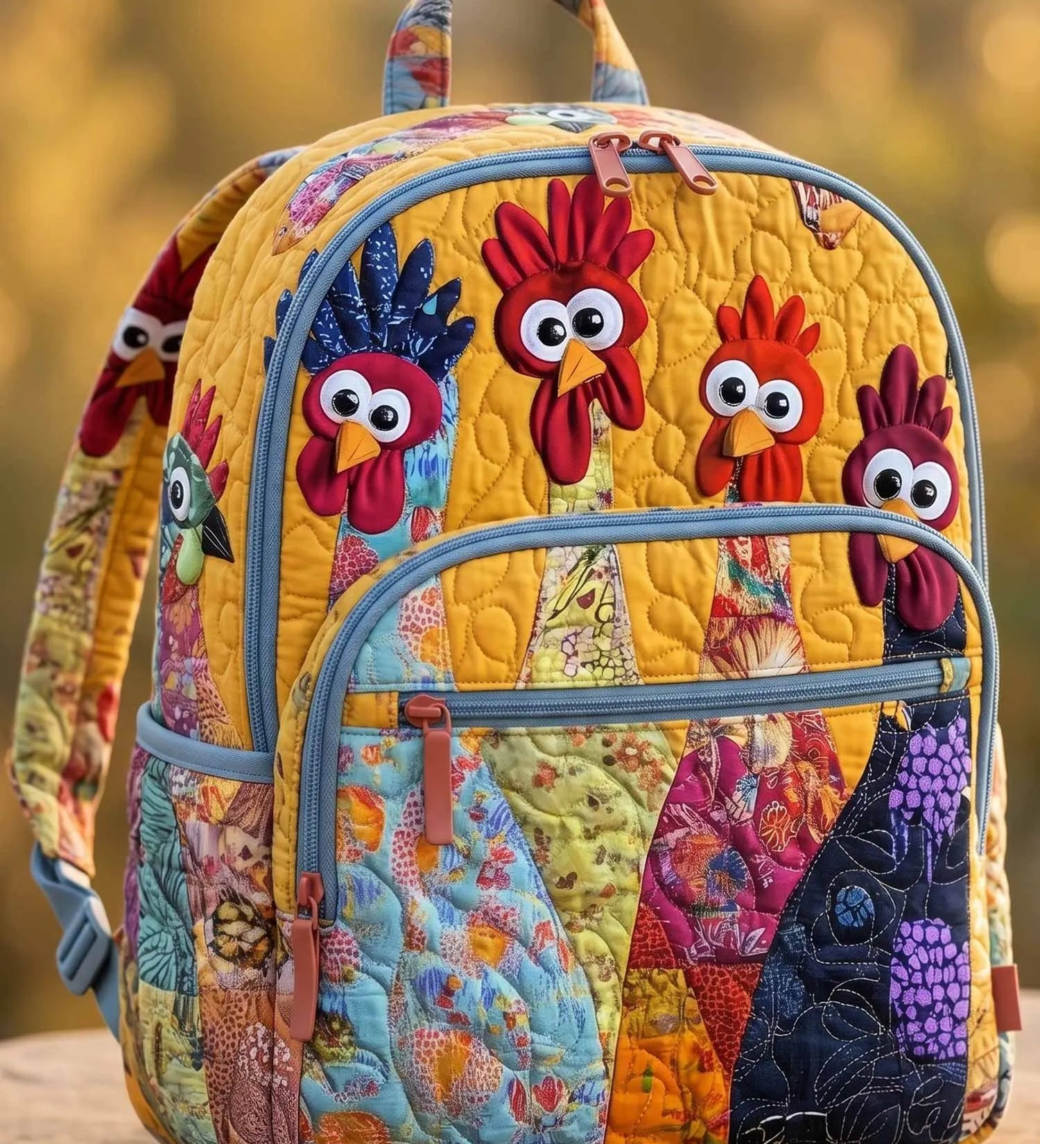 Whimsical Chicken Quilted Backpack