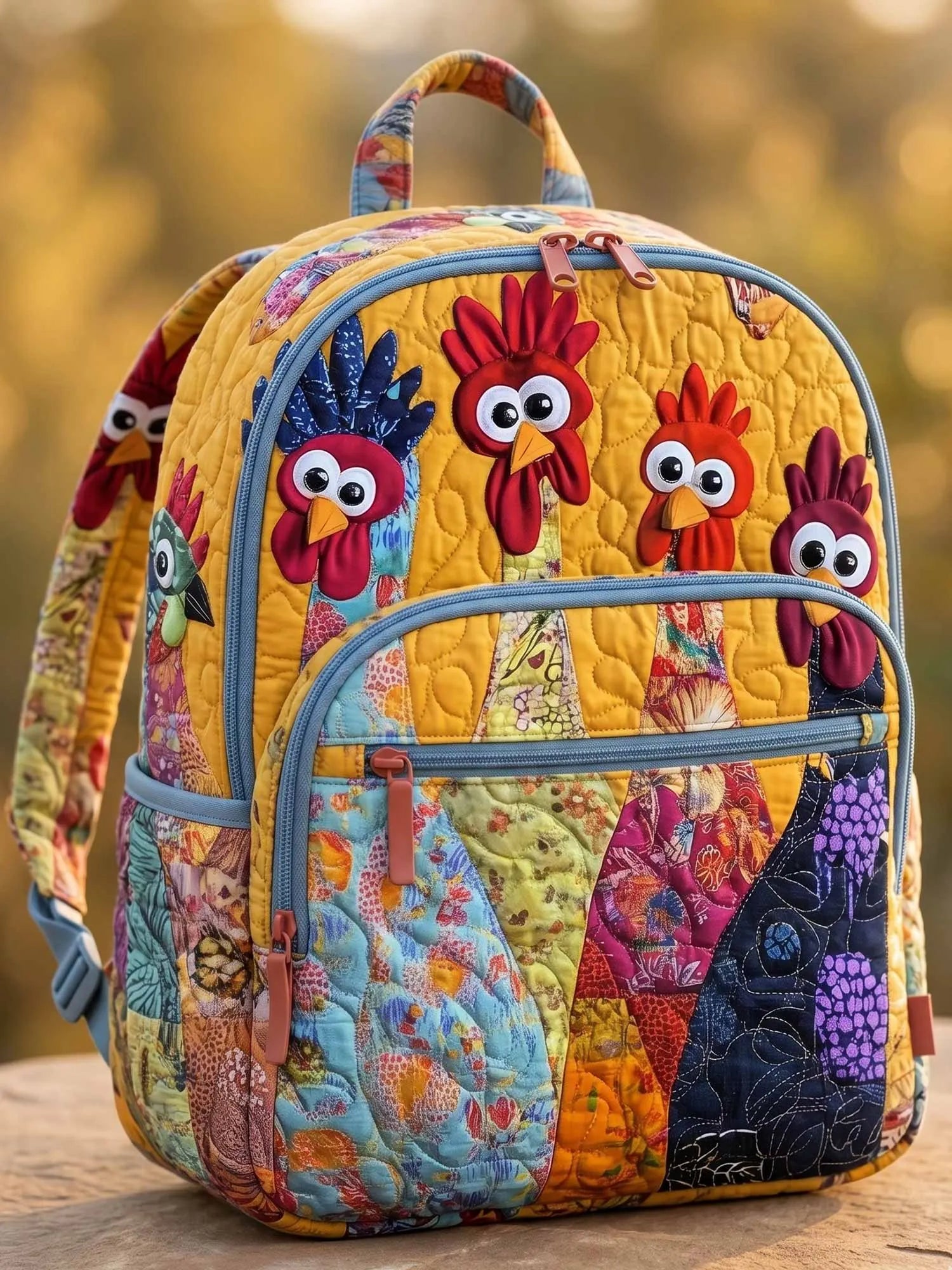 Whimsical Chicken Quilted Backpack
