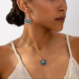 Vintage Turquoise Flower Silver Plated Necklace & Earring Set