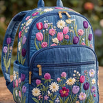 Denim Wildflower Quilted Backpack
