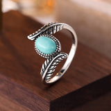 BAGUE VINTAGE FEUILLE TURQUOISE STERLING ARGENT