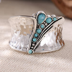 BAGUE NL/MODIEUZE BREDE GEZICHT INCRUSTÉ SYNTHÉTIQUE TURQUOISE BAGUE FEMMES AVEC VINTAGE EN MINIMALISTE DESIGN BOHÈME POLYVALENT