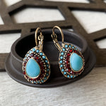 BOUCLES D'OREILLES VINTAGE TURQUOISE GOUTTE RÉSINE