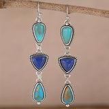 BOUCLES D'OREILLES FAIT MAIN SYNTHÉTIQUE LAPIS-LAZULI TURQUOISE PENDENTIF