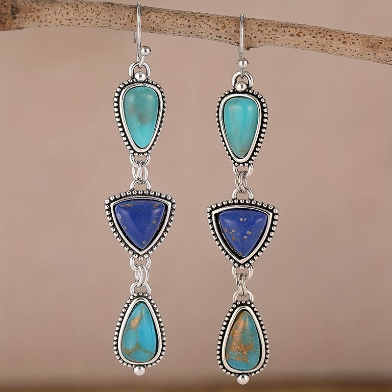 BOUCLES D'OREILLES FAIT MAIN SYNTHÉTIQUE LAPIS-LAZULI TURQUOISE PENDENTIF