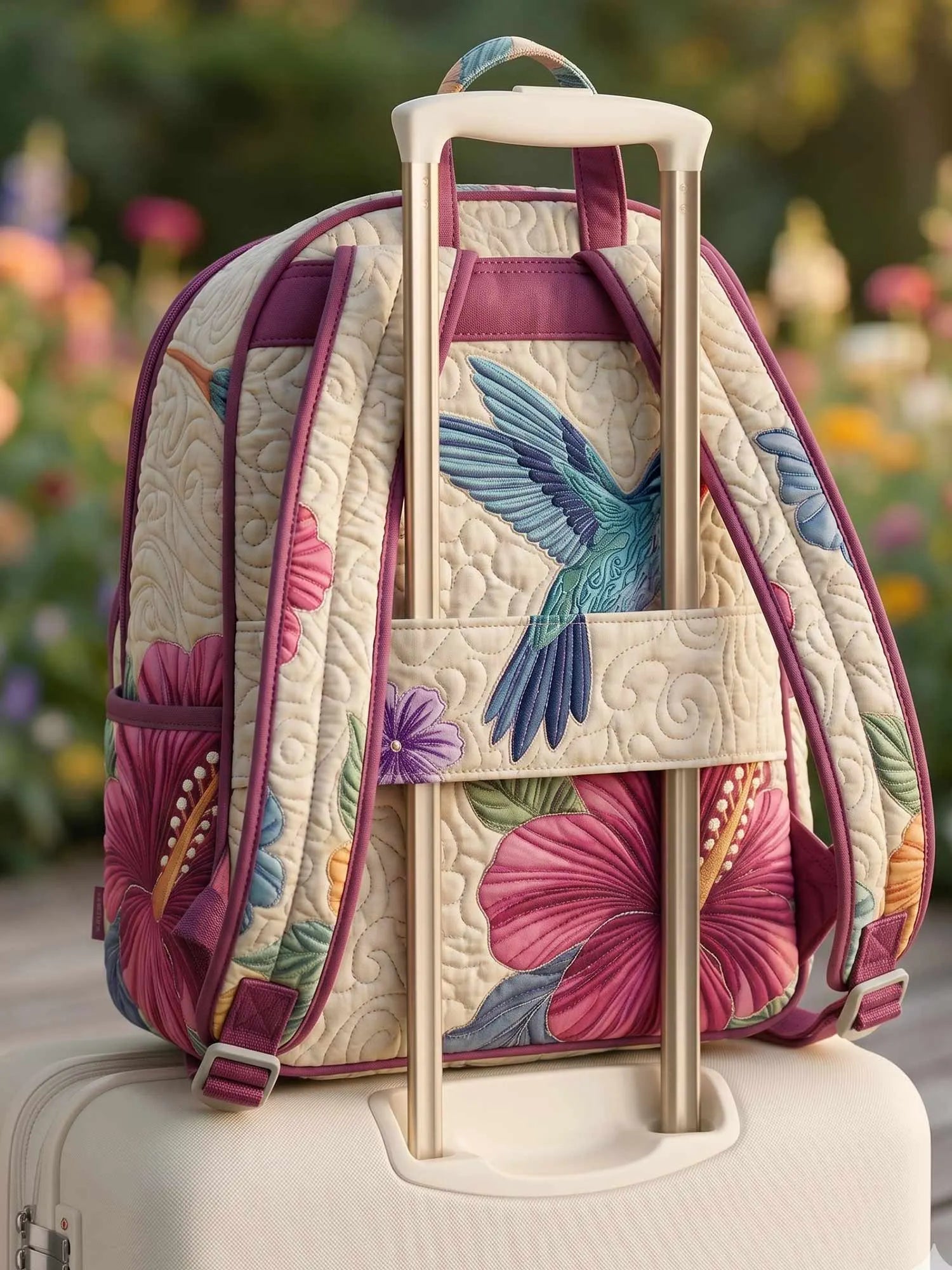 Tropical Hummingbird Quilted Backpack