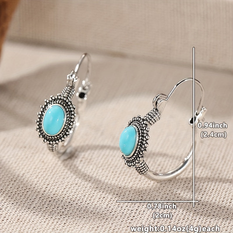 BOUCLES D'OREILLES VINTAGE RÉTRO ALLONGÉ TURQUOISE SPLICING