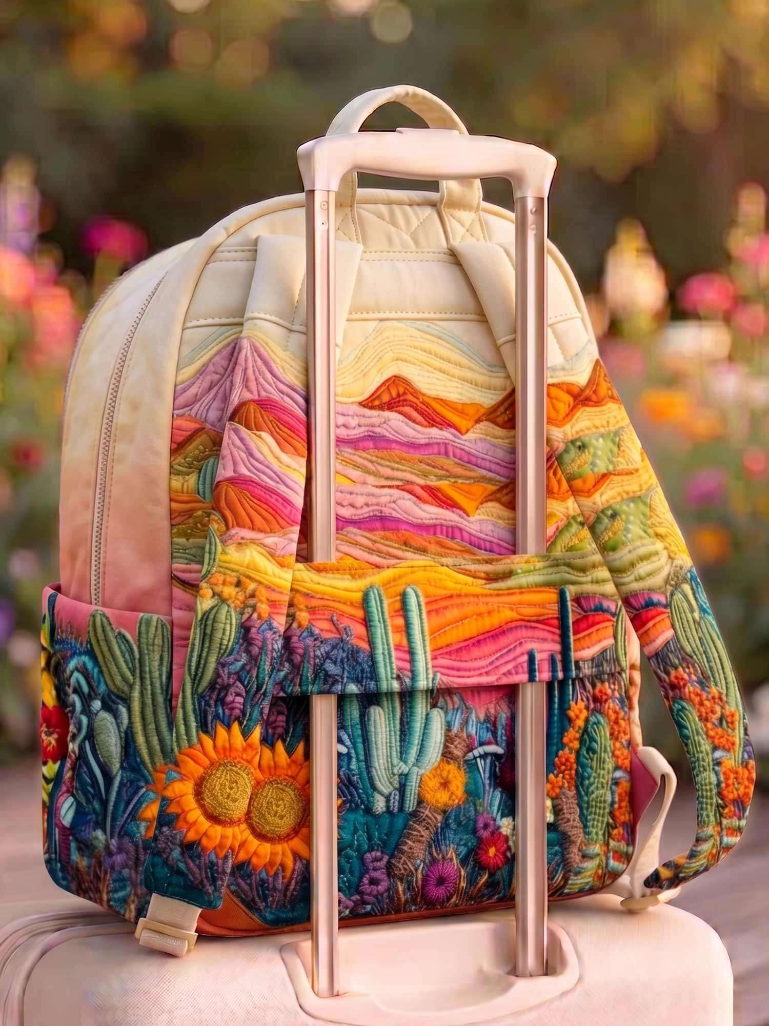 Desert Sunset Cactus Quilted Backpack