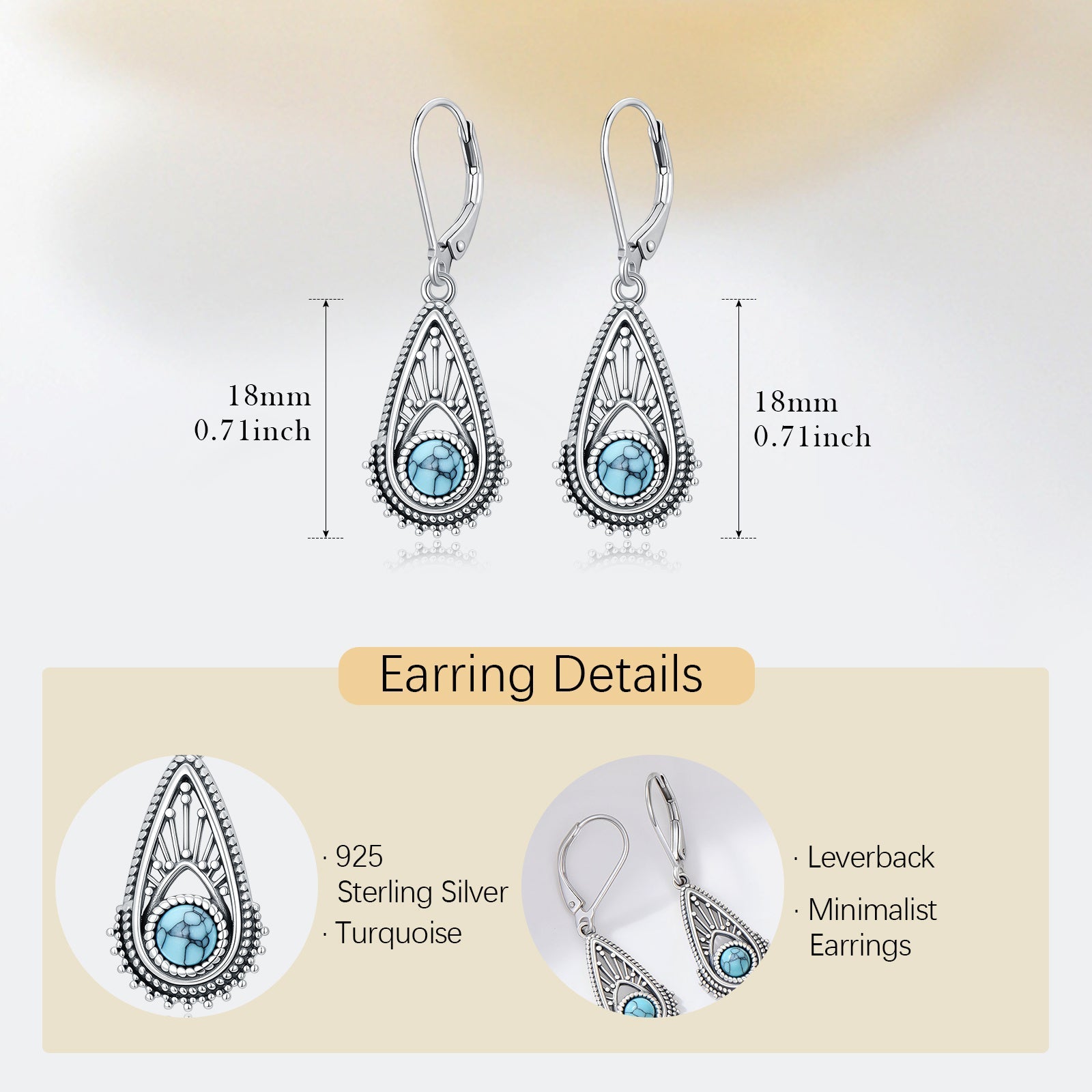 BOUCLES D'OREILLES BOHÈME ARGENT PLAQUÉ FILIGRANE GOUTTE TURQUOISE PENDENTIF