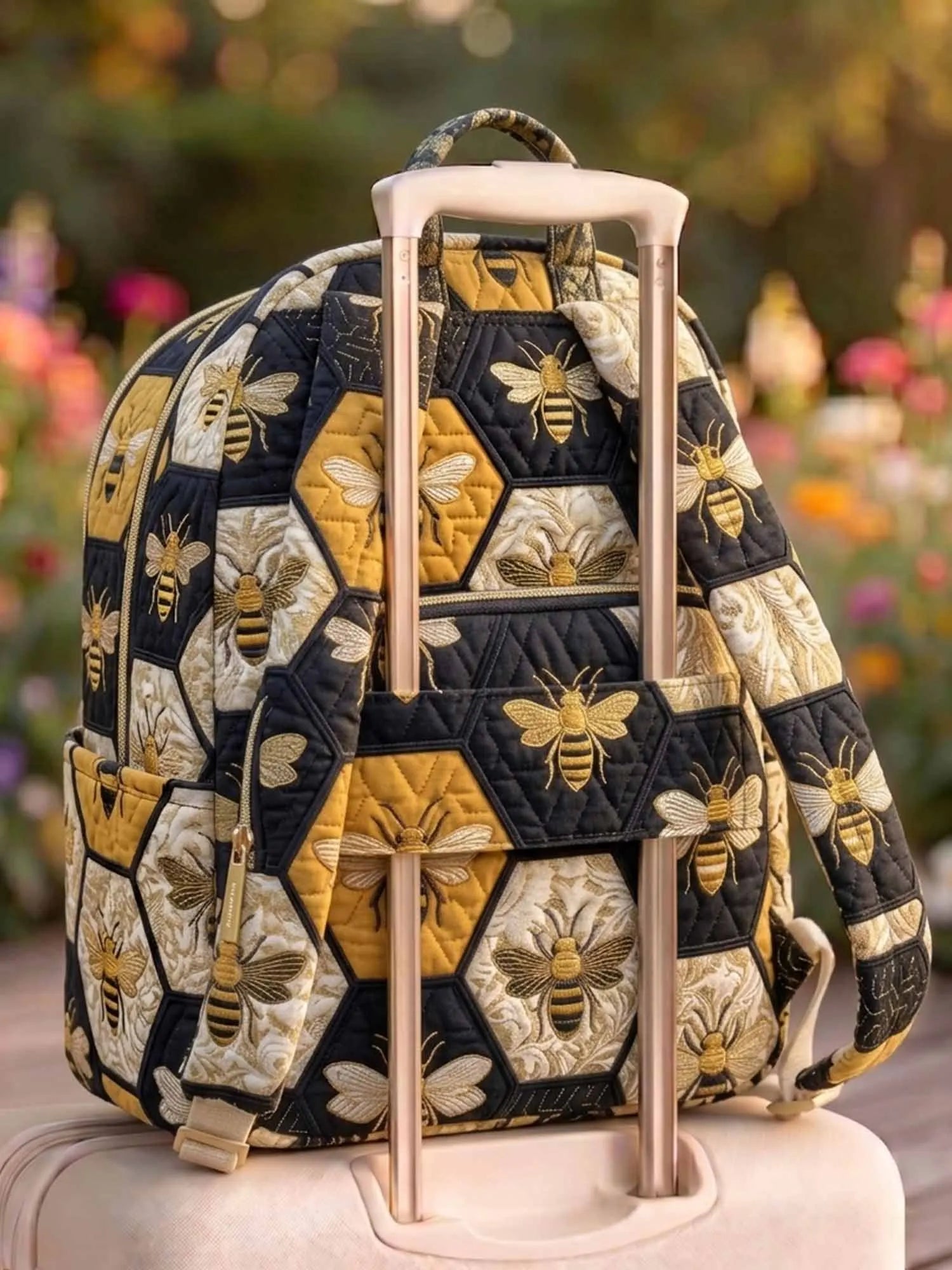 Honey Bee Hexagon Quilted Backpack