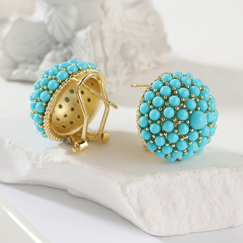 BOUCLES D'OREILLES ÉLÉGANT PALAIS TURQUOISE GRAPPE CLOU D'OREILLE