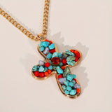 Bohemian Vibrant Colorful Turquoise Cross Pendant Necklace