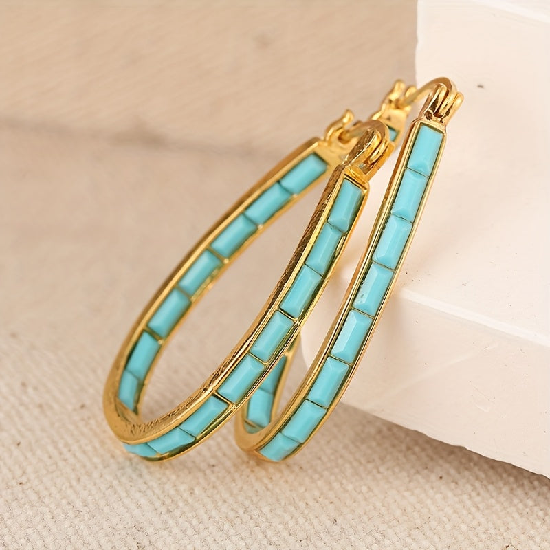 BOUCLES D'OREILLES EN FORME DE U CARRÉ SYNTHÉTIQUE TURQUOISE
