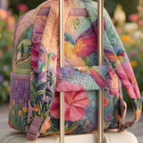 Pastel Floral Hummingbird Quilted Backpack