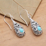 BOUCLES D'OREILLES VINTAGE GOUTTE TURQUOISE ARGENT PLAQUÉ GOUTTE