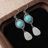 BOUCLES D'OREILLES ÉLÉGANT RÉTRO FIL ENROULÉ TURQUOISE MÉTAL PENDENTIF