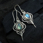 Vintage Bohemian Moonstone Leaf Drop Earrings